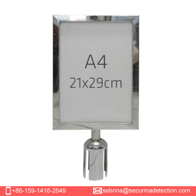 Securina-stainless steel A3 A4 Stanchion pole sign holder frame